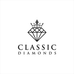 Luxury Diamond Logo Design,with Retro Classic Crown Vector Illustration