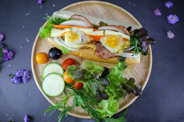Classic Sub Ham Cheese and Egg Sandwich Recipe Healthy Food with Vegetable Ready to Eat Fast.