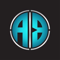 AB Logo initial with circle line cut design template on blue colors