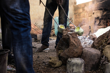 Bronze casting in a workshop of Ouagadougou