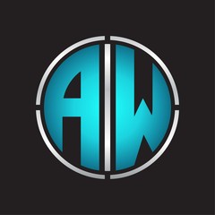 AW Logo initial with circle line cut design template on blue colors