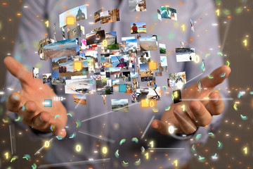 code data concept in hand media.