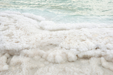 Fototapeta na wymiar Hydrochloric outgrowths on coast of the Dead Sea