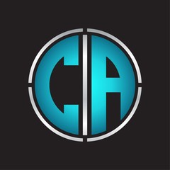 CA Logo initial with circle line cut design template on blue colors