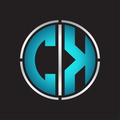 CK Logo initial with circle line cut design template on blue colors