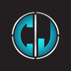CJ Logo initial with circle line cut design template on blue colors