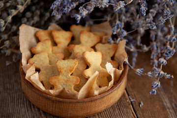 Homemade cookies on the table. Baking background. Food, cooking, flour products.