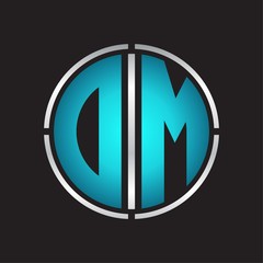 DM Logo initial with circle line cut design template on blue colors