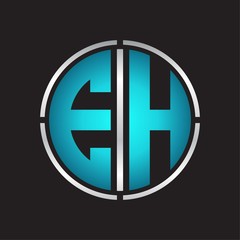 EH Logo initial with circle line cut design template on blue colors