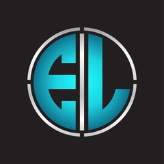 EL Logo initial with circle line cut design template on blue colors