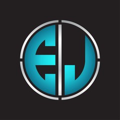 EJ Logo initial with circle line cut design template on blue colors