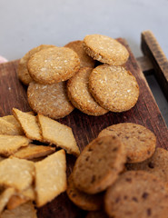 Homemade round cookies. Baking cooking. Still life on the table. Food and snack.