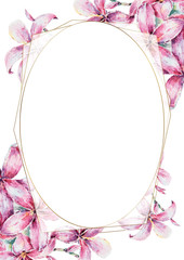 Wedding Invitation, floral invite modern card template with light pink flowers, leaves. Elegant, watercolor hand painted flowers