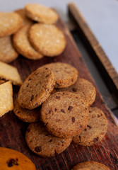 Homemade round cookies. Baking cooking. Still life on the table. Food and snack.