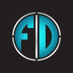 FD Logo initial with circle line cut design template on blue colors