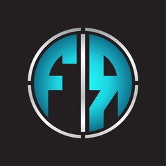FR Logo initial with circle line cut design template on blue colors