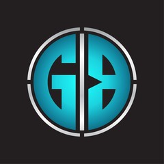 GB Logo initial with circle line cut design template on blue colors