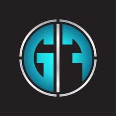 GF Logo initial with circle line cut design template on blue colors
