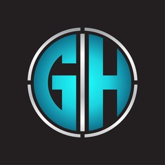 GH Logo initial with circle line cut design template on blue colors