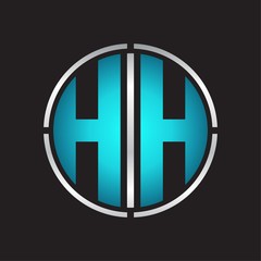 HH Logo initial with circle line cut design template on blue colors