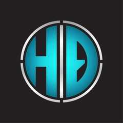 HQ Logo initial with circle line cut design template on blue colors