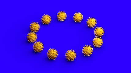 Coronavirus in Europe. European flag imitation. 3D-rendering.