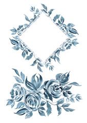 Wedding Invitation, floral invite modern card template with green leaves. Elegant, watercolor hand painted leaves on white background