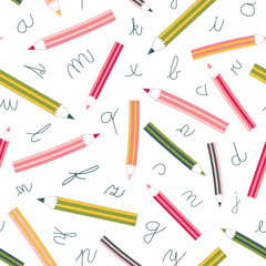 Vector pattern with colorful pencils and letters