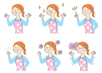 かわいいエプロン女性　表情セット02