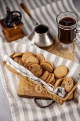 Homemade round cookies. Baking cooking. Still life on the table. Food and snack.