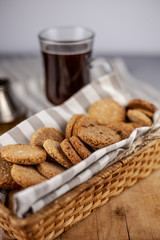 Homemade round cookies. Baking cooking. Still life on the table. Food and snack.