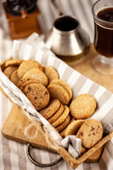 Homemade round cookies. Baking cooking. Still life on the table. Food and snack.
