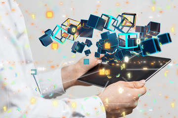 code data concept in hand digital 3d