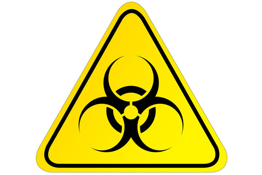Biohazard sign on white background with copy space. Concept of epidemic virus and quarantine for public health to protect from infections and outbreaks.