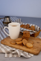 Homemade cookies on the table. Baking background. Food, cooking, flour products.