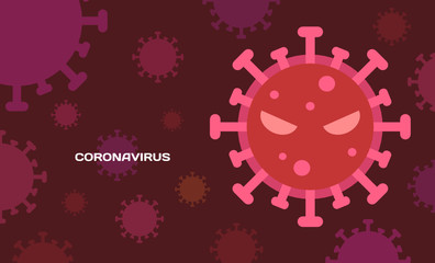 Flat design of Coronavirus COVID-19 on red tone. Dark red background with red tone virus cells. Danger symbol vector illustration.
