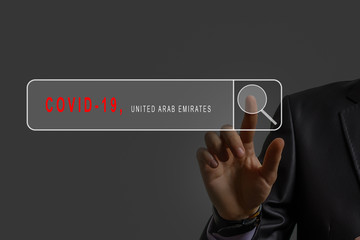 Concept of coronavirus quarantine. MERS-Cov. Novel coronavirus (2019-nCoV).red warning sign with the text Coronavirus in doctor hands Business man clicking internet search