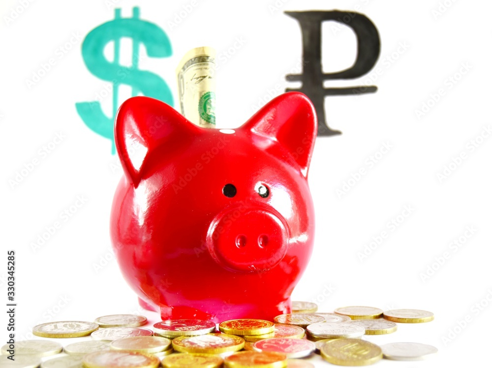 Wall mural piggy bank and money