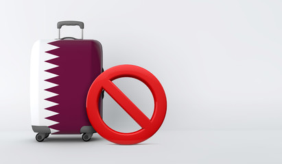 Qatar flag suitcase with no entry sign. Travel ban concept. 3D Render - obrazy, fototapety, plakaty