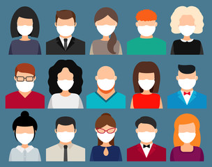 people in medical masks, men and women. vector.