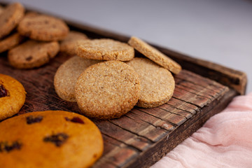 Homemade round cookies. Baking cooking. Still life on the table. Food and snack.