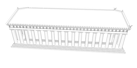 Parthenon, ancient greek temple, visualization, 3D illustration, sketch, outline