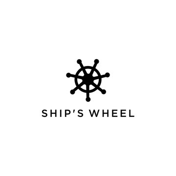 ship wheel steering logo design vector