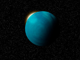 Illustration of a blue planet in space