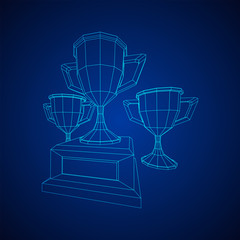 Winner trophy cup. Award concept. Wireframe low poly mesh vector illustration