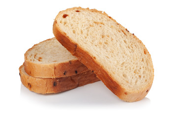 Three slices of white bread on a white background.