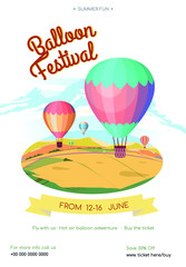 Hot air balloon tour for travel agency and website. Сolorful balloons  flying in the air.