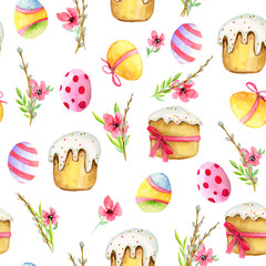 seamless pattern for easter decoration. Watercolor pattern of Easter elements for printing and decoration.