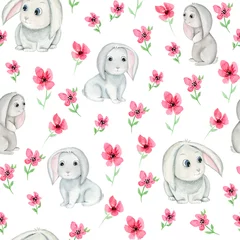 Wall murals Rabbit seamless pattern for easter decoration. Watercolor pattern of Easter elements for printing and decoration.