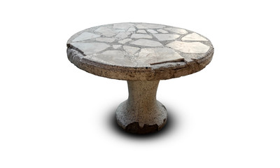 Old marble table from use on a white background